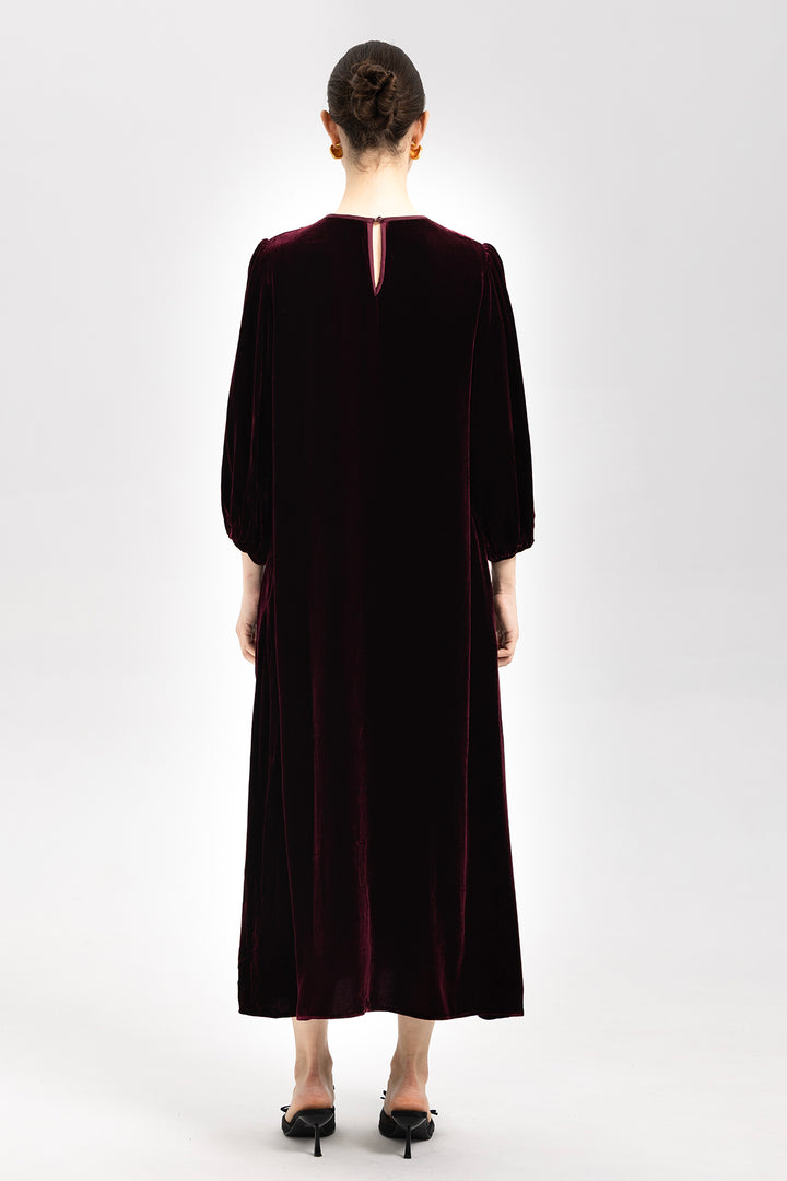 Marina Velvet Lotus Embroidered Dress