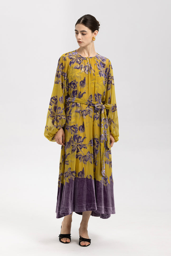 Lina Floral Burnout Velvet Dress