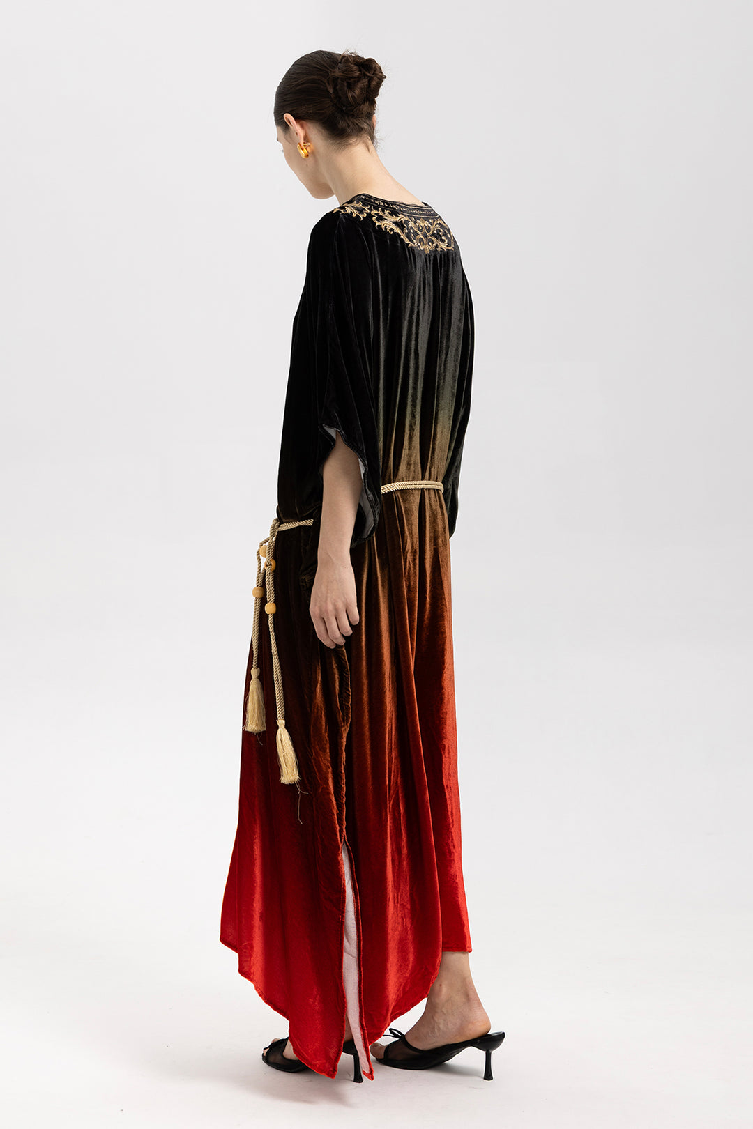 Celia Gradient Velvet Kaftan With Gold Embroidery