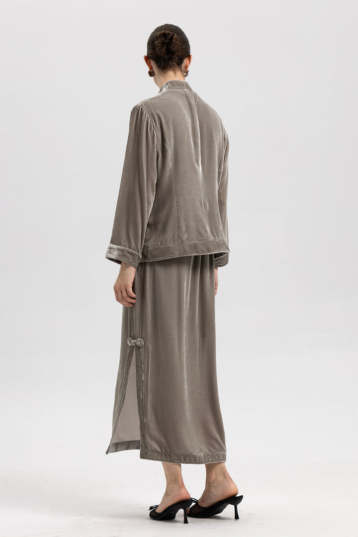 Sara Sequin Embellished Velvet Jacket & Skirt Set