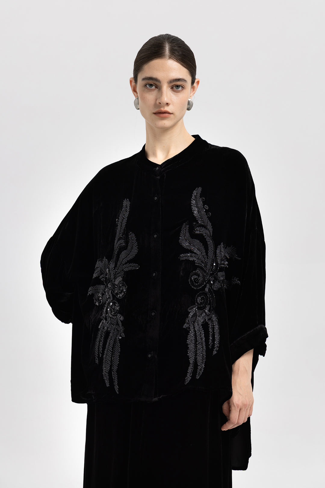 Noor Sequin Velvet Button-Down Overshirt