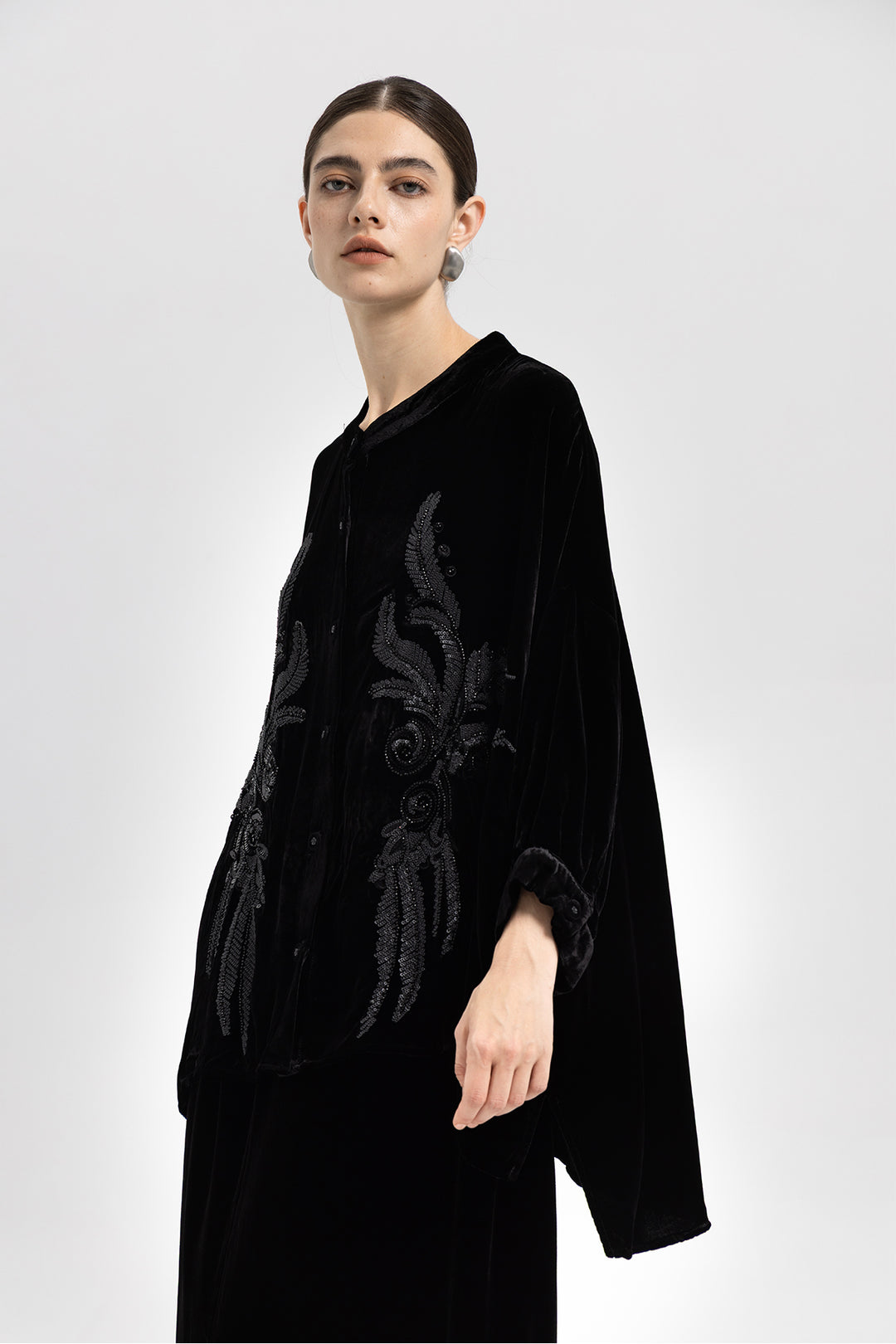 Noor Sequin Velvet Button-Down Overshirt