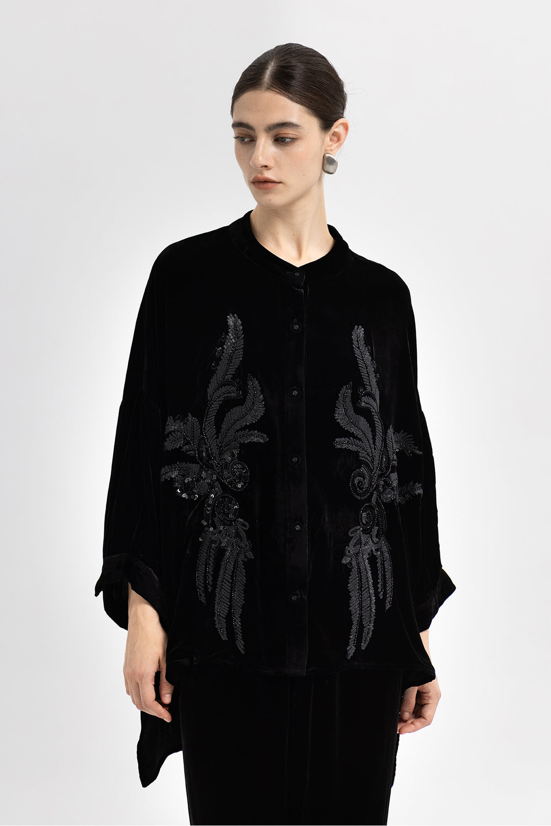 Noor Sequin Velvet Button-Down Overshirt