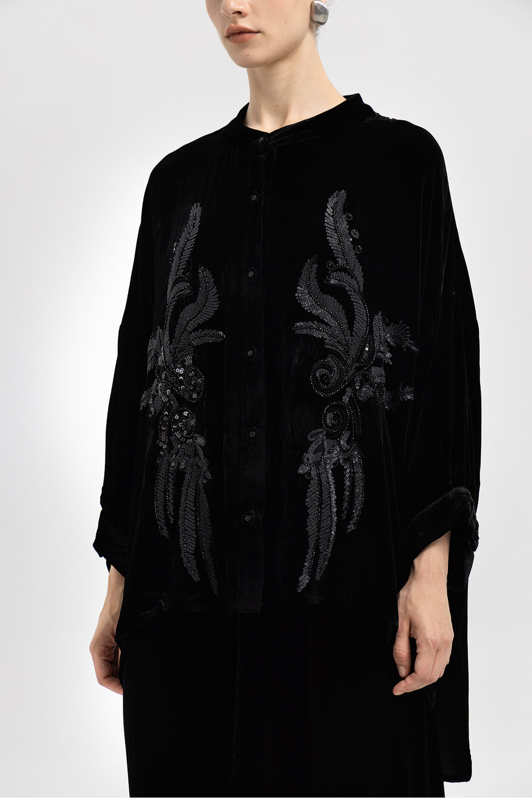 Noor Sequin Velvet Button-Down Overshirt