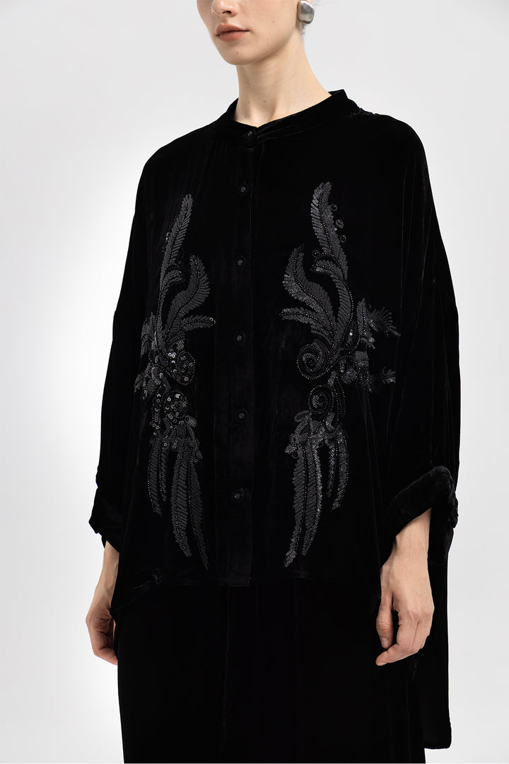 Noor Sequin Velvet Button-Down Overshirt