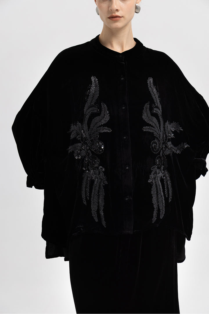 Noor Sequin Velvet Button-Down Overshirt