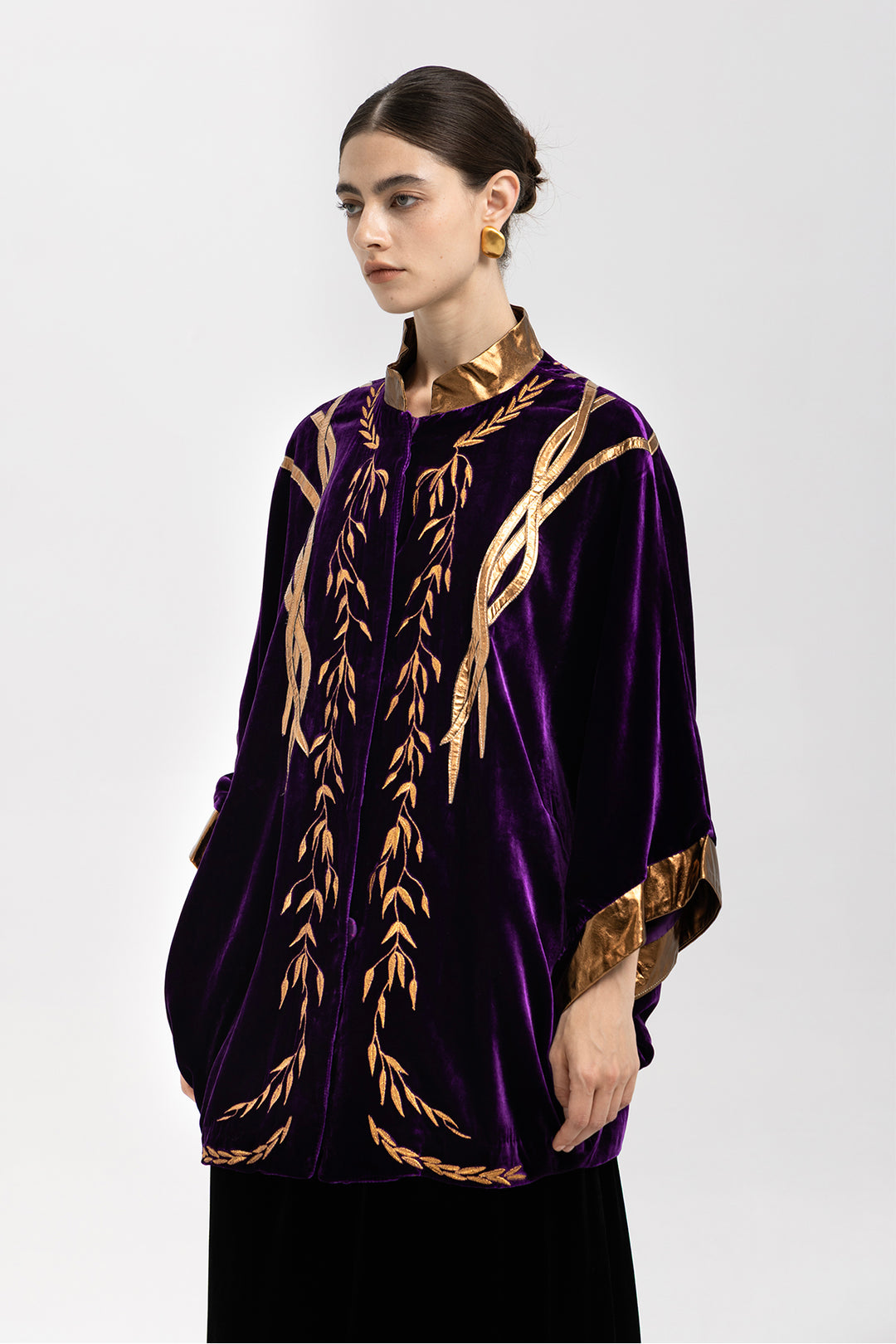 Irina Metallic-Trim Velvet Cape Coat