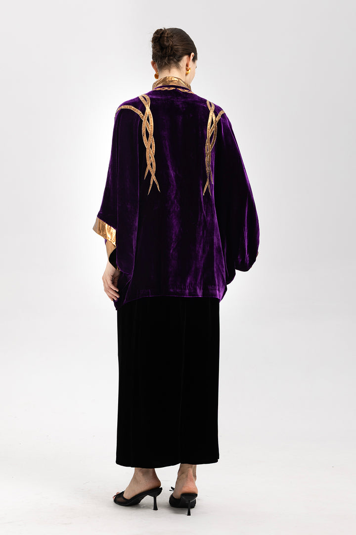 Irina Metallic-Trim Velvet Cape Coat