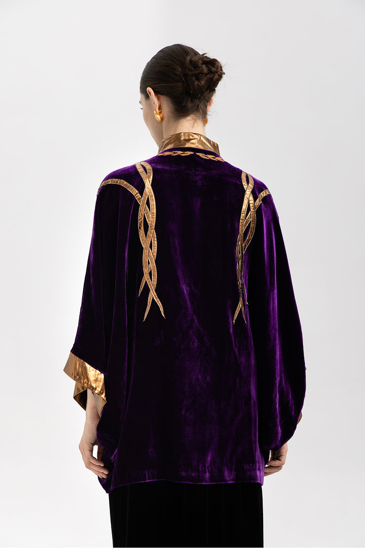 Irina Metallic-Trim Velvet Cape Coat