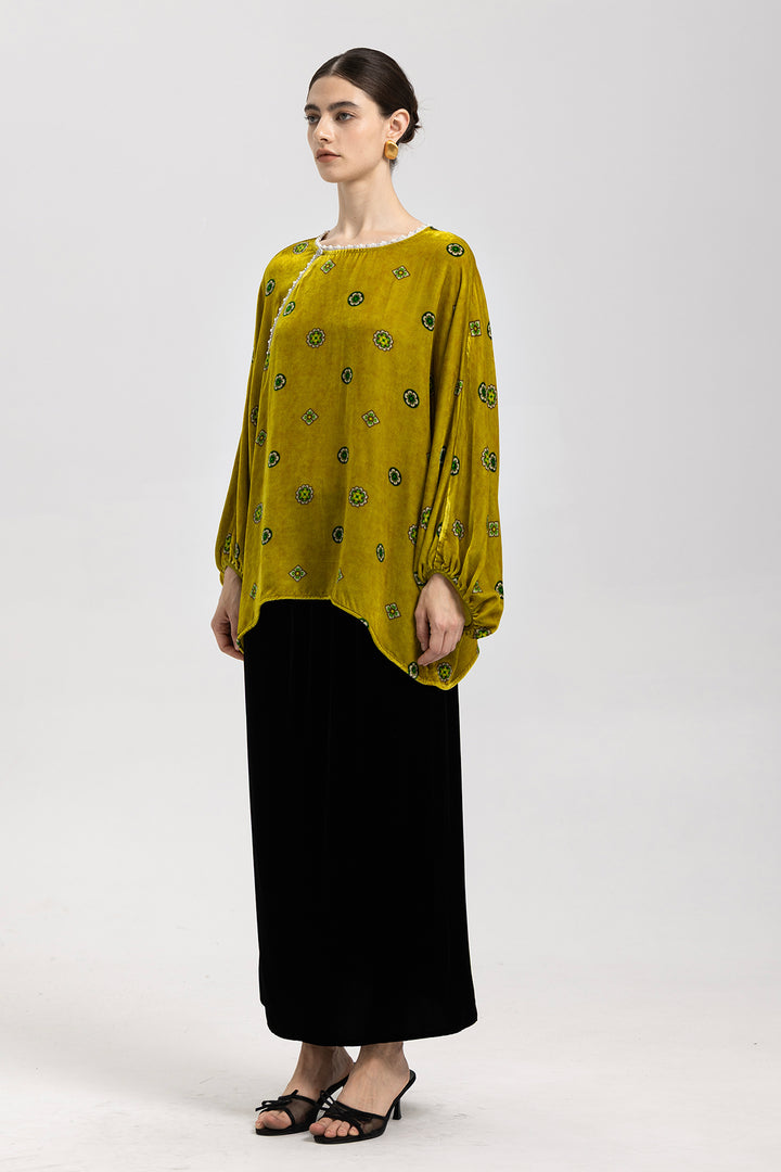 Alina Pearl-Trim Velvet Top