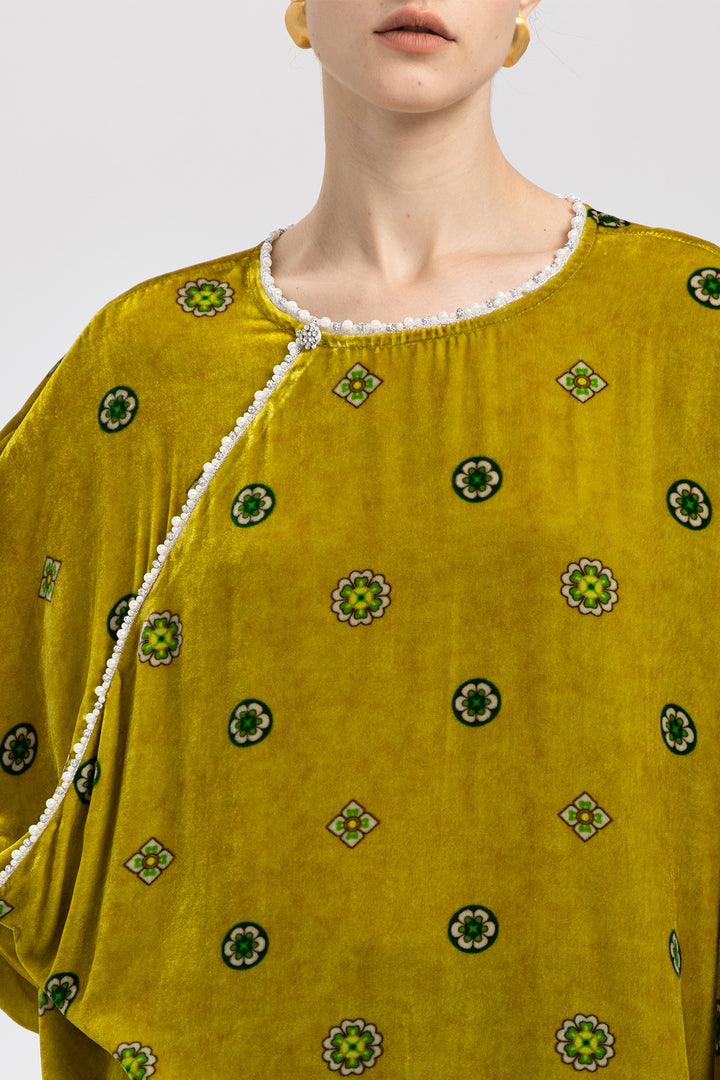 Alina Pearl-Trim Velvet Top