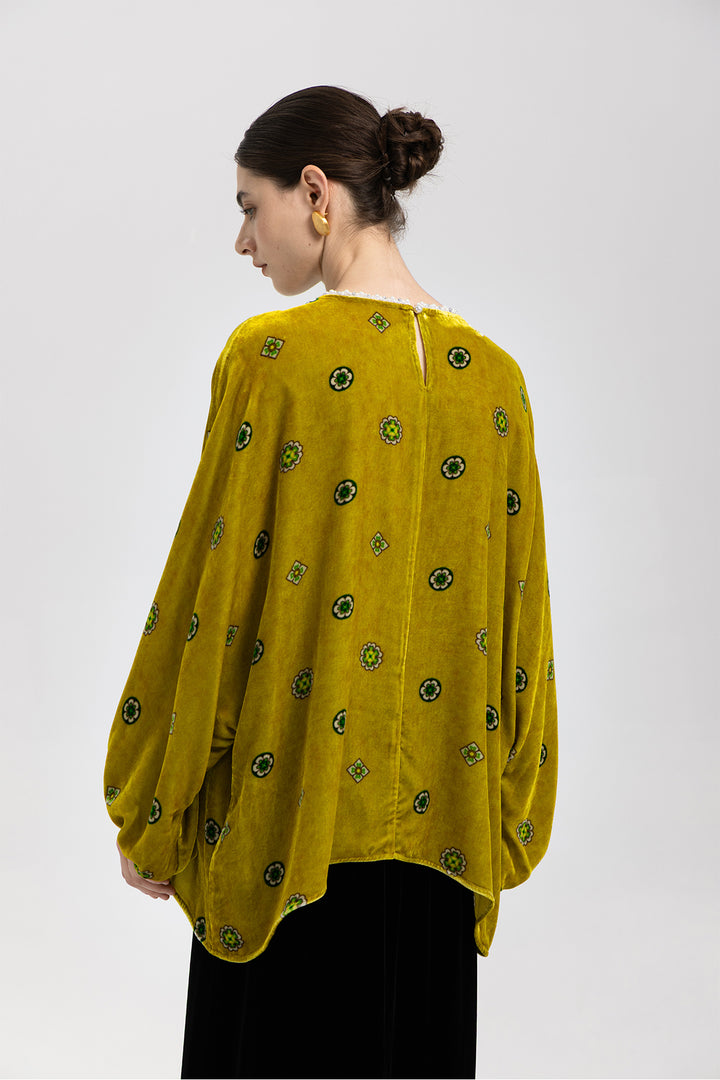 Alina Pearl-Trim Velvet Top