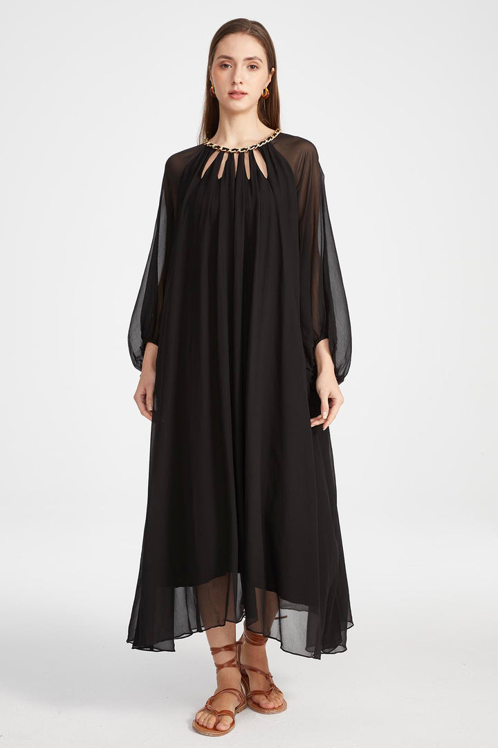 Sierra Hollow Out Silk Dress in Black