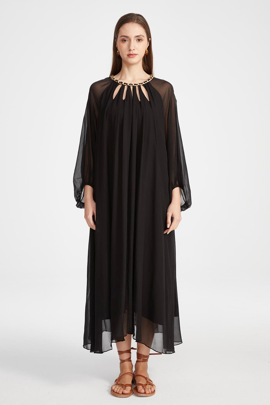 Sierra Hollow Out Silk Dress in Black