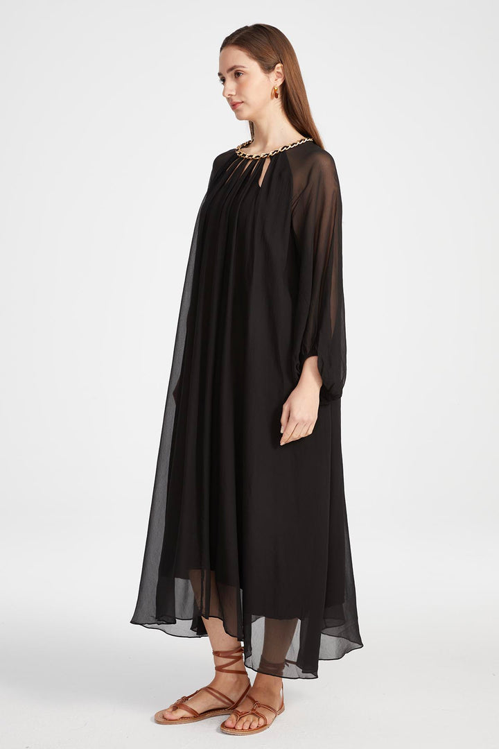 Sierra Hollow Out Silk Dress in Black