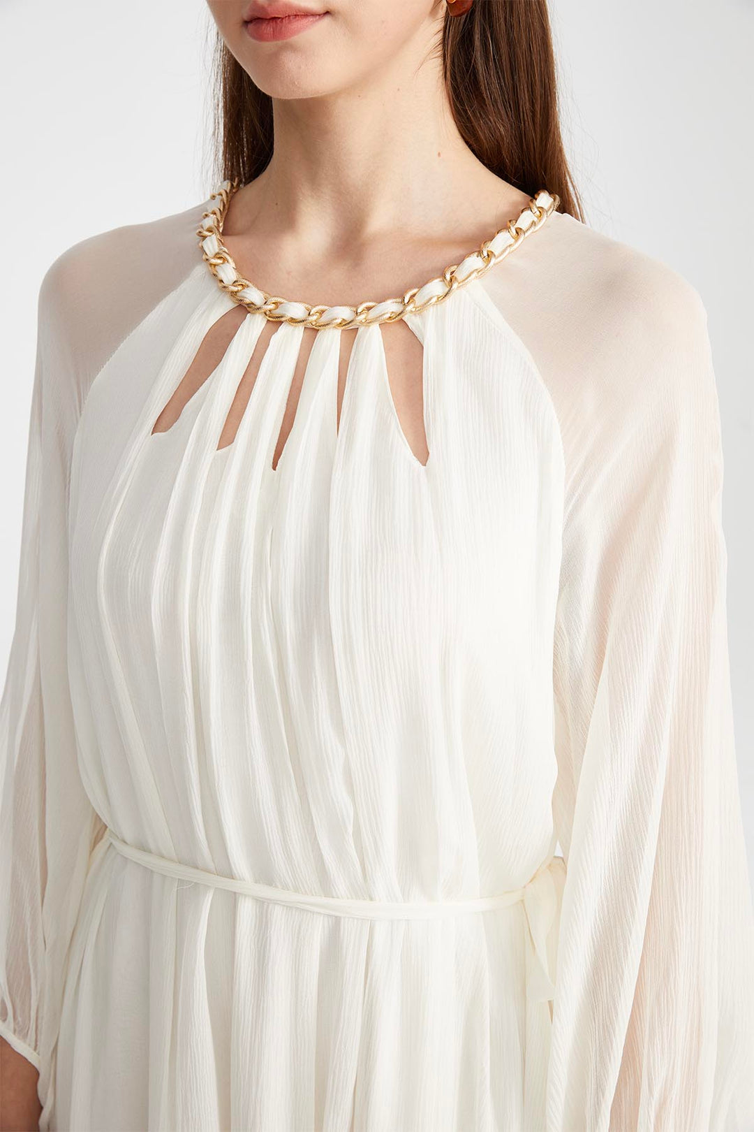 Sierra Hollow Out Silk Dress in White