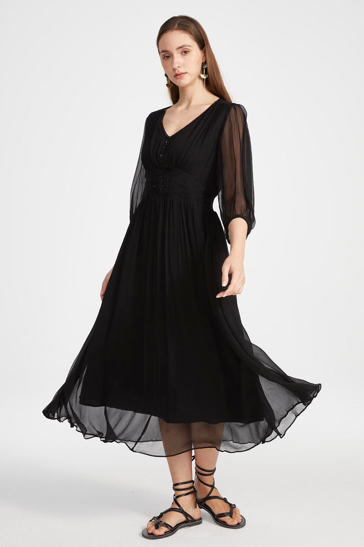 Judi V-Neck Silk Dress Black