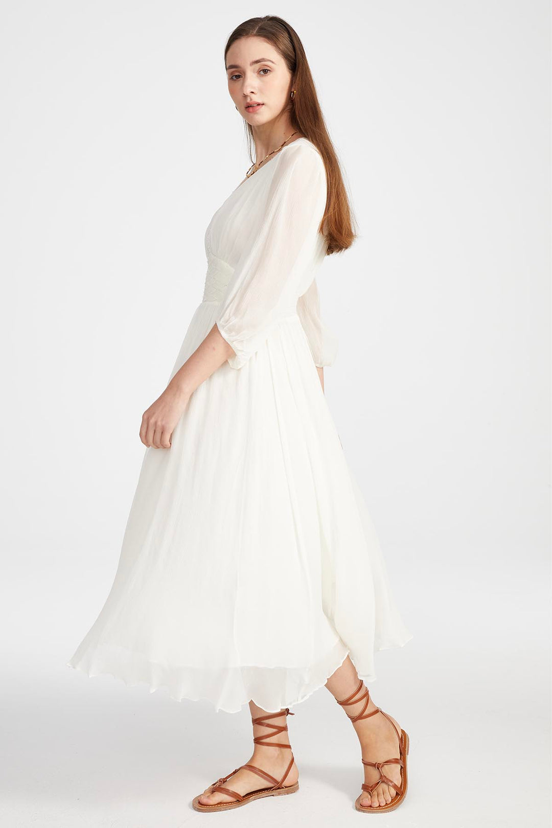 Judi V-Neck Silk Dress White