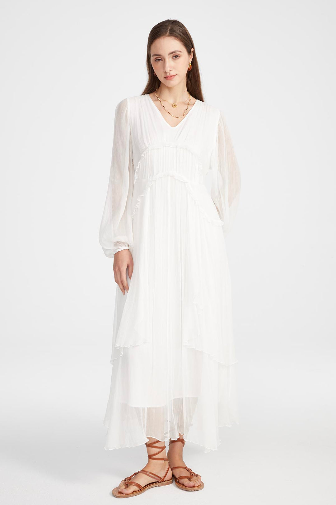 Kirat Long Silk Dress in White