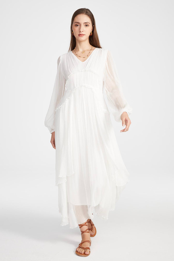 Kirat Long Silk Dress in White
