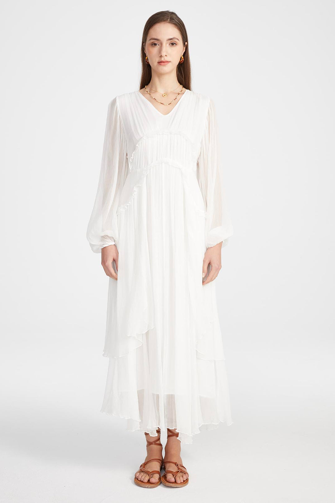 Kirat Long Silk Dress in White