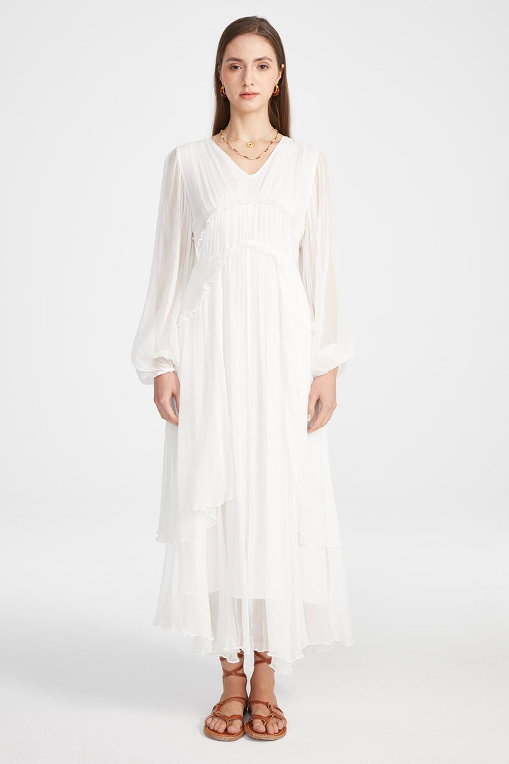 Kirat Long Silk Dress in White
