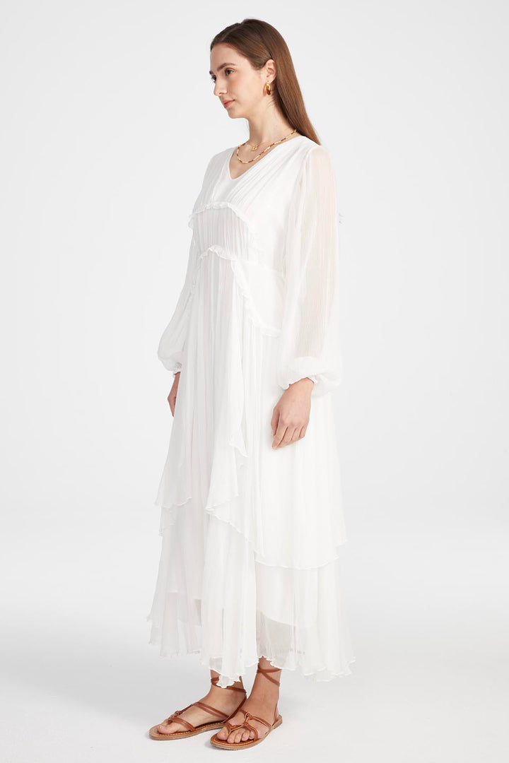 Kirat Long Silk Dress in White