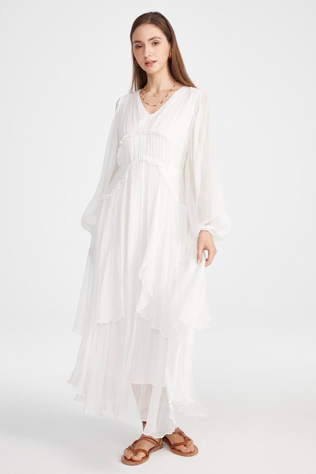 Kirat Long Silk Dress in White