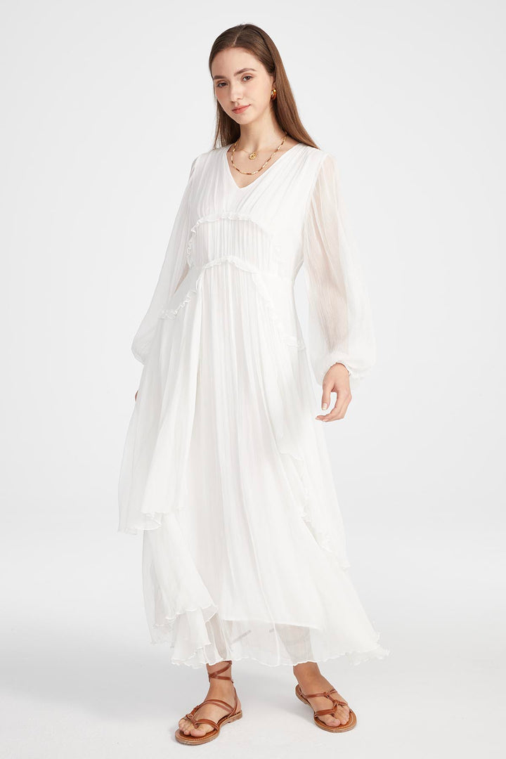 Kirat Long Silk Dress in White