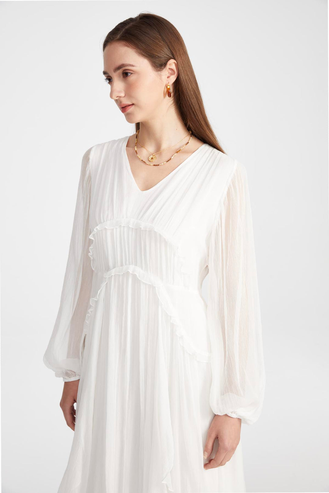 Kirat Long Silk Dress in White