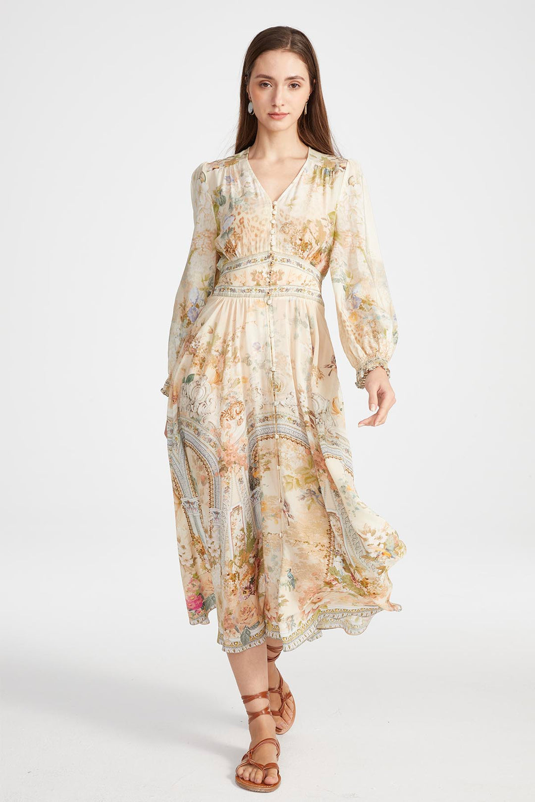 Vicki V-Neck Print Silk Dress