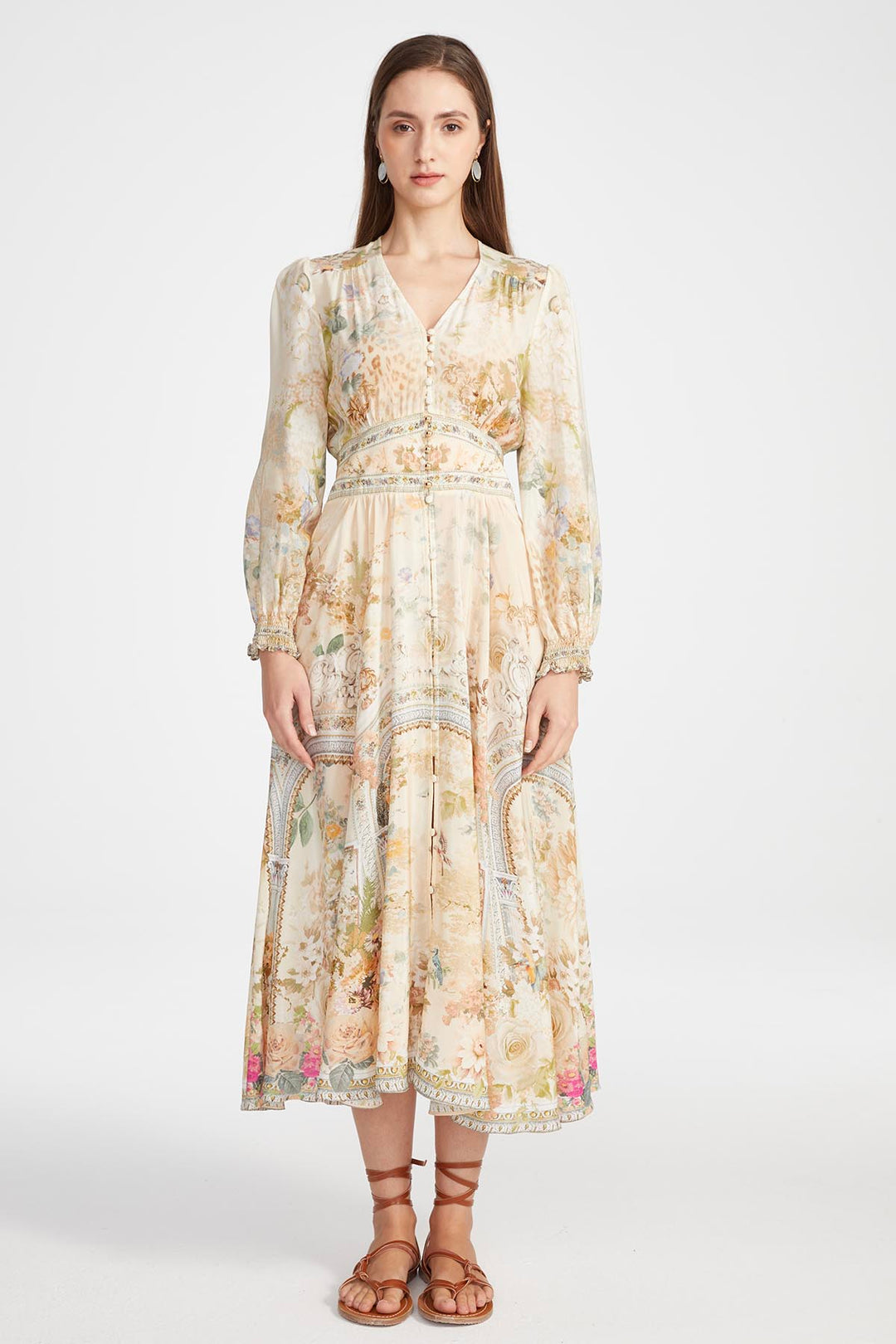 Vicki V-Neck Print Silk Dress