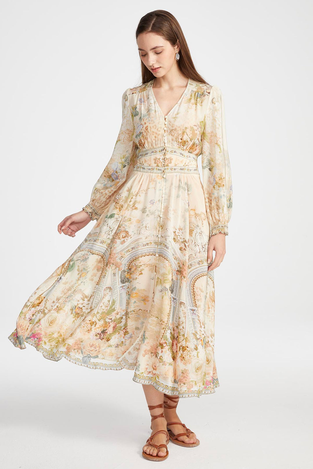 Vicki V-Neck Print Silk Dress