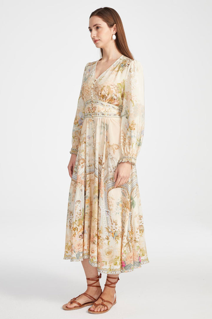 Vicki V-Neck Print Silk Dress