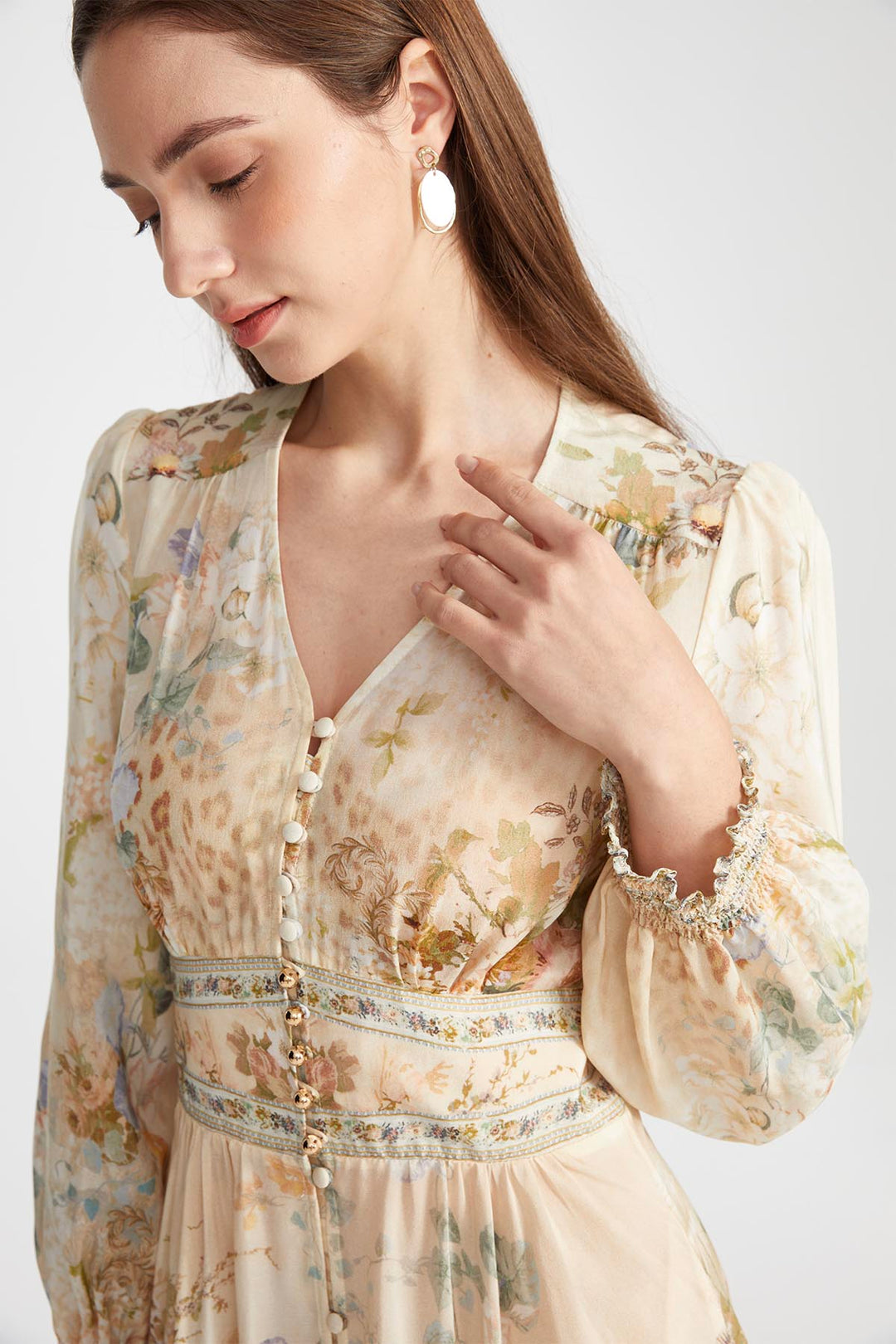 Vicki V-Neck Print Silk Dress