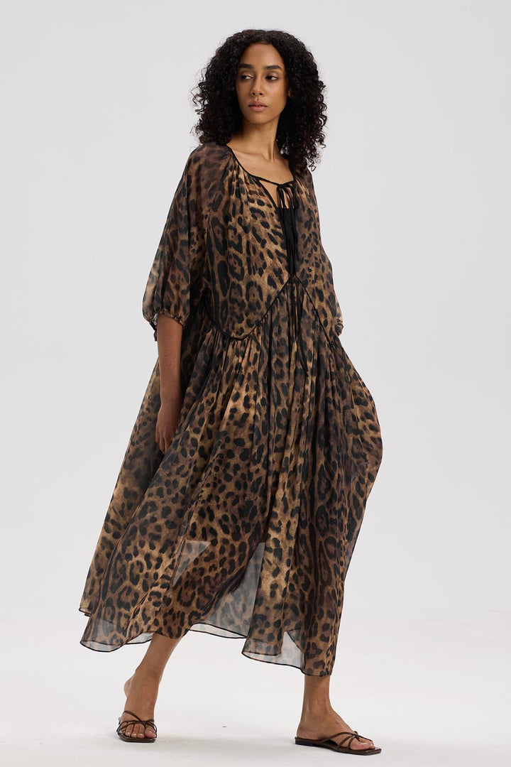 Skyler Leopard Silk Maxi Dress