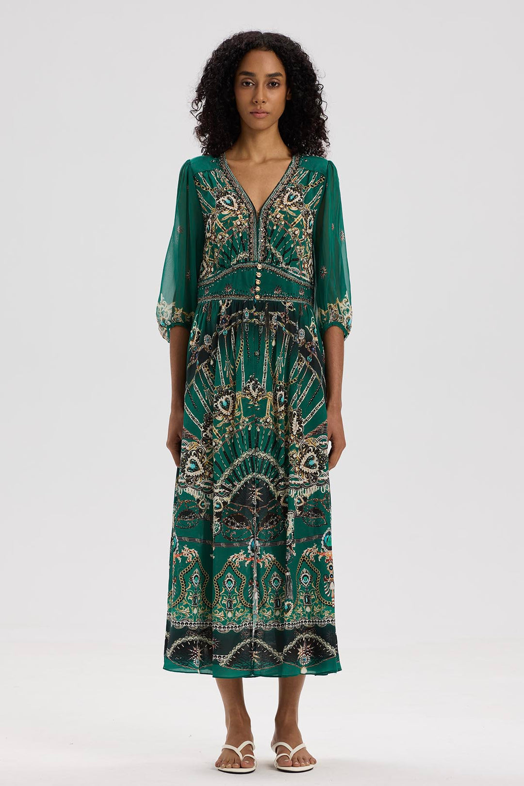Klea V-Neck Print Silk Dress