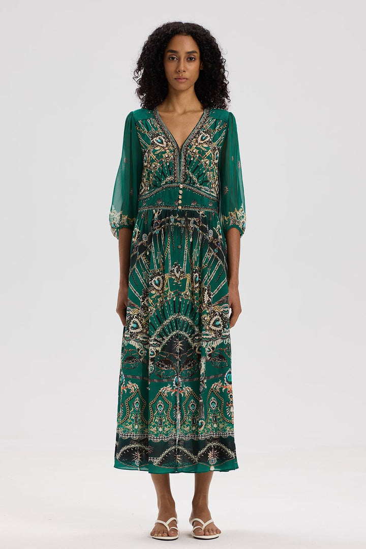 Klea V-Neck Print Silk Dress