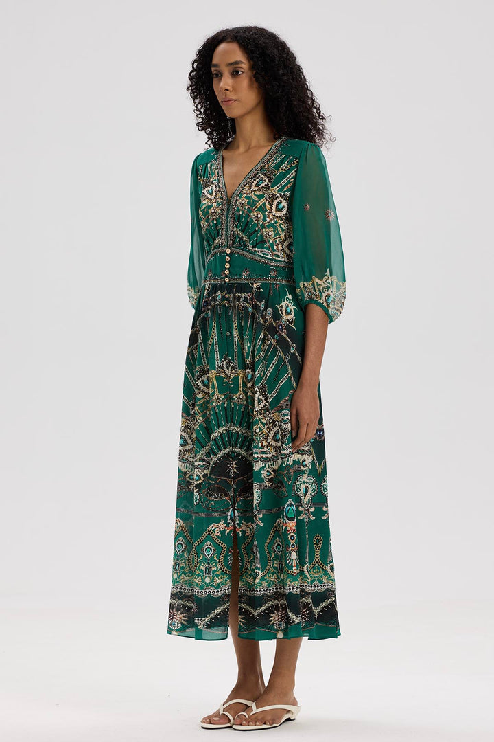 Klea V-Neck Print Silk Dress