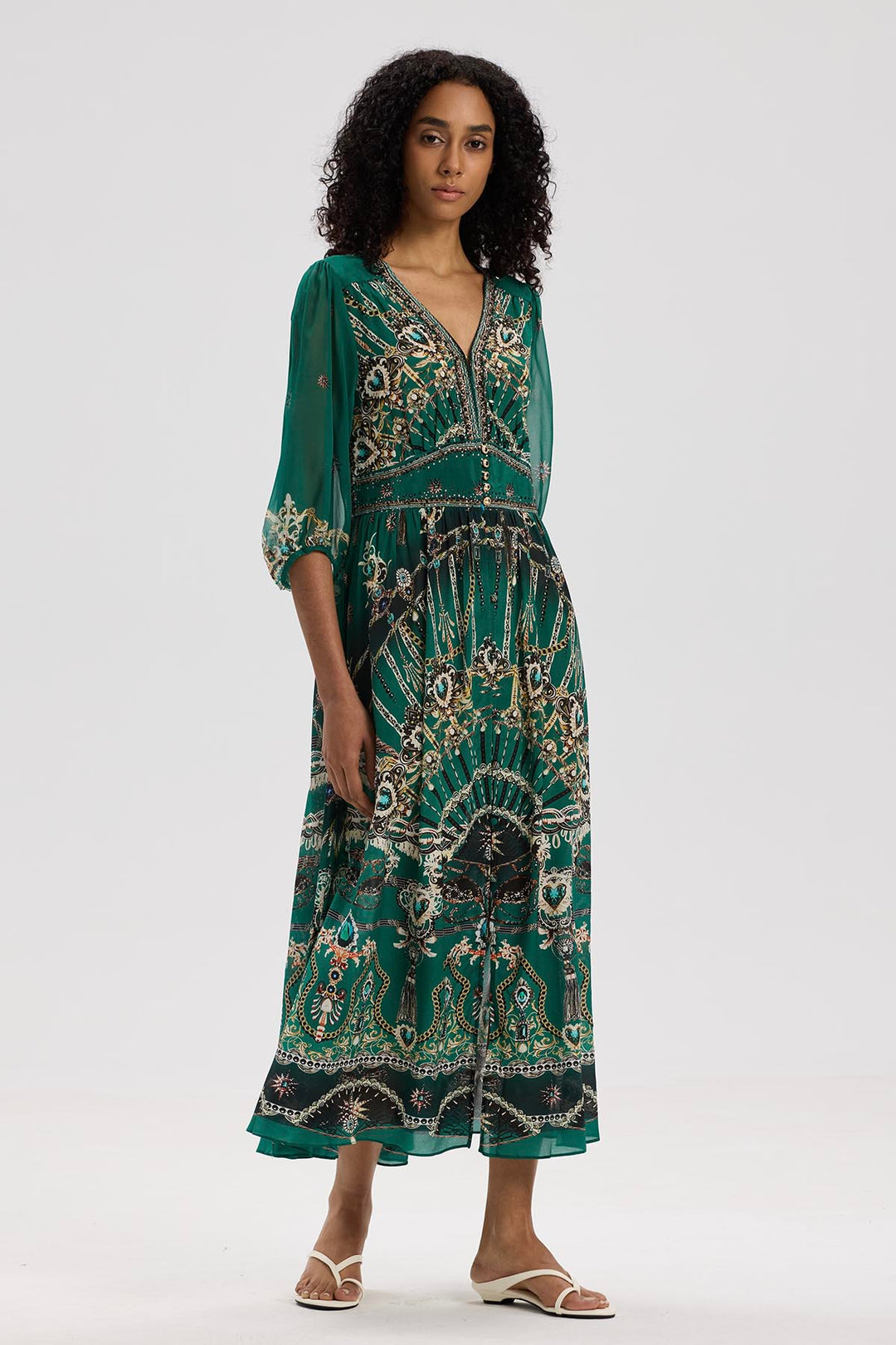 Klea V-Neck Print Silk Dress