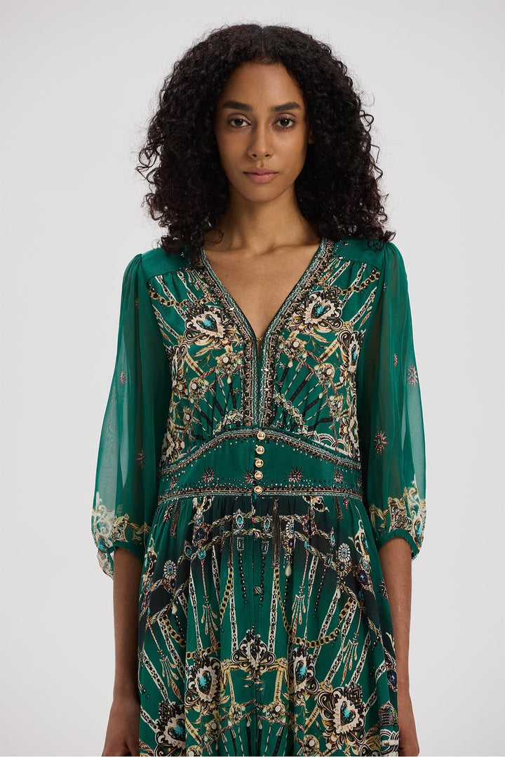 Klea V-Neck Print Silk Dress