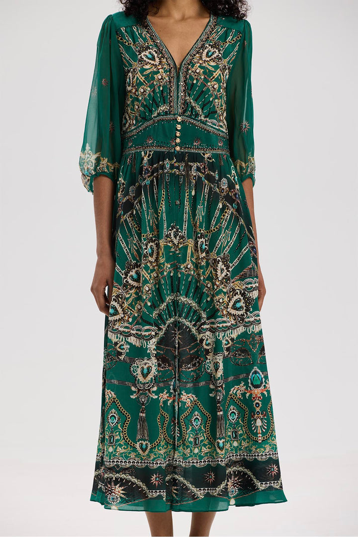 Klea V-Neck Print Silk Dress