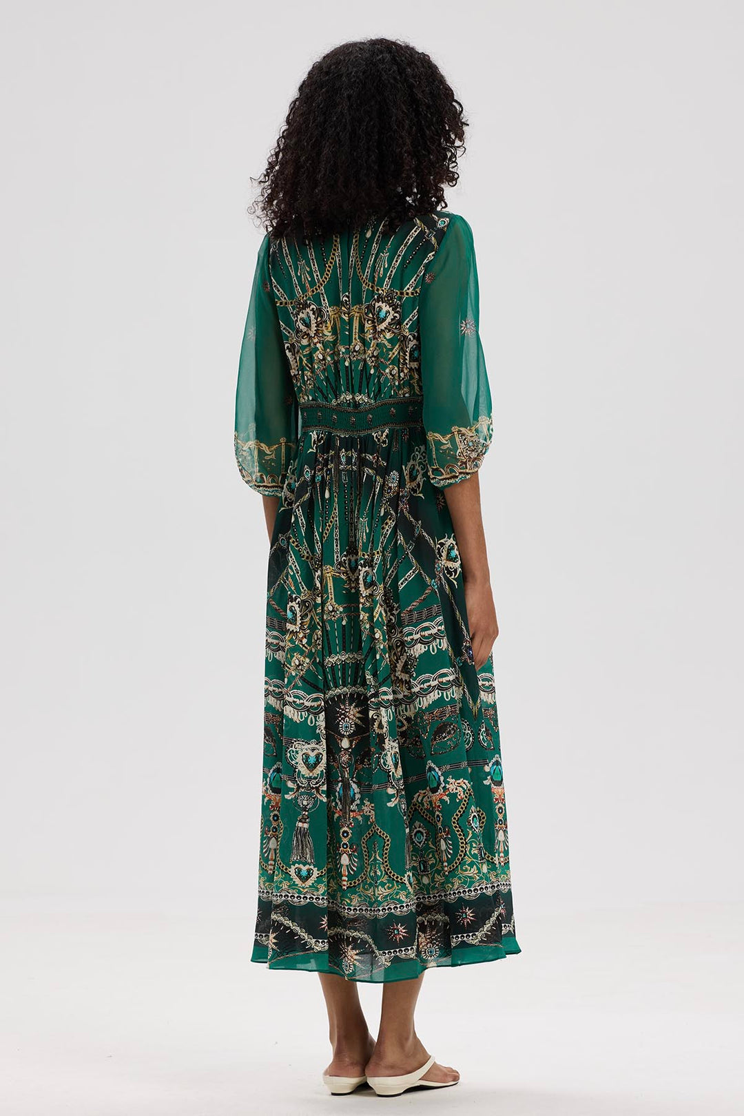 Klea V-Neck Print Silk Dress