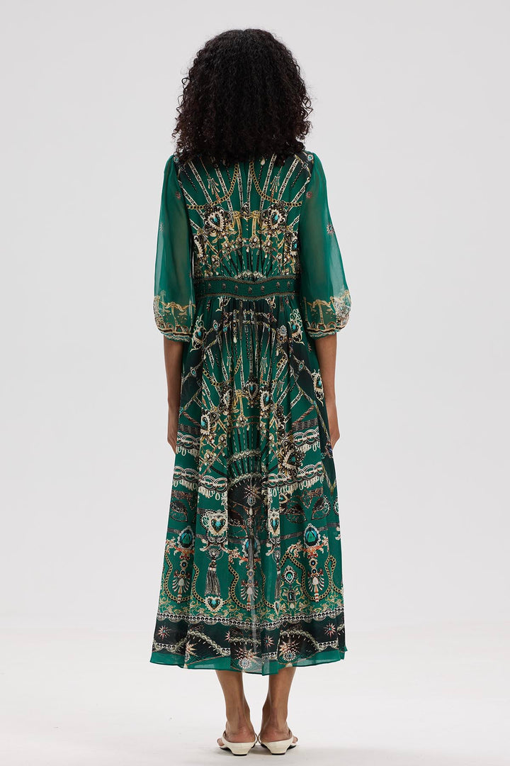 Klea V-Neck Print Silk Dress