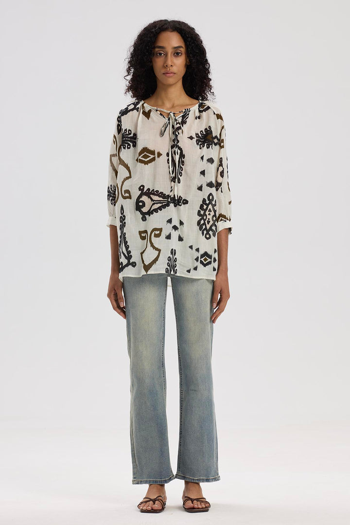 Evadne Long Sleeve Print Shirt