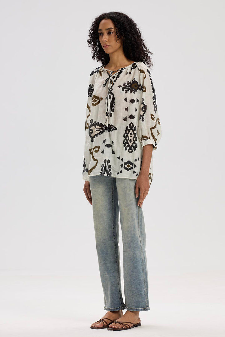 Evadne Long Sleeve Print Shirt