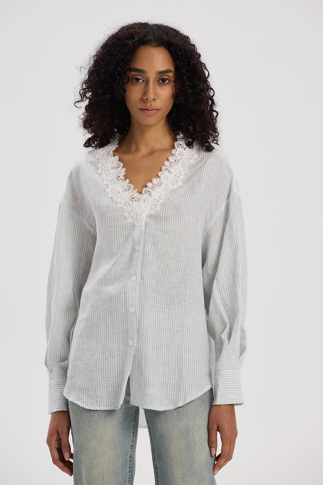 Lilwen V-Neck Lace Linen Top
