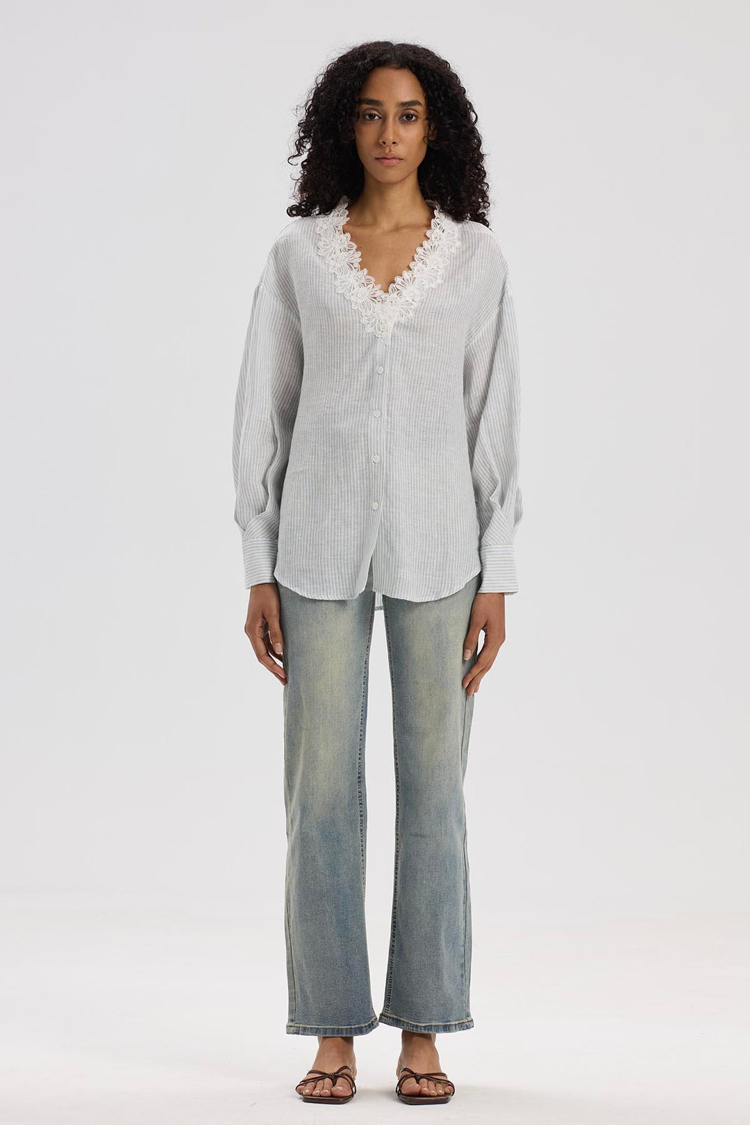 Lilwen V-Neck Lace Linen Top