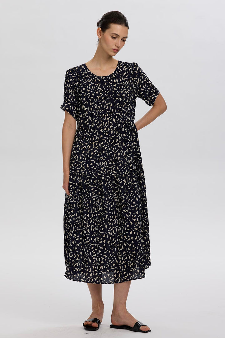 Hana Abstract Botanical Pattern Print Midi Dress