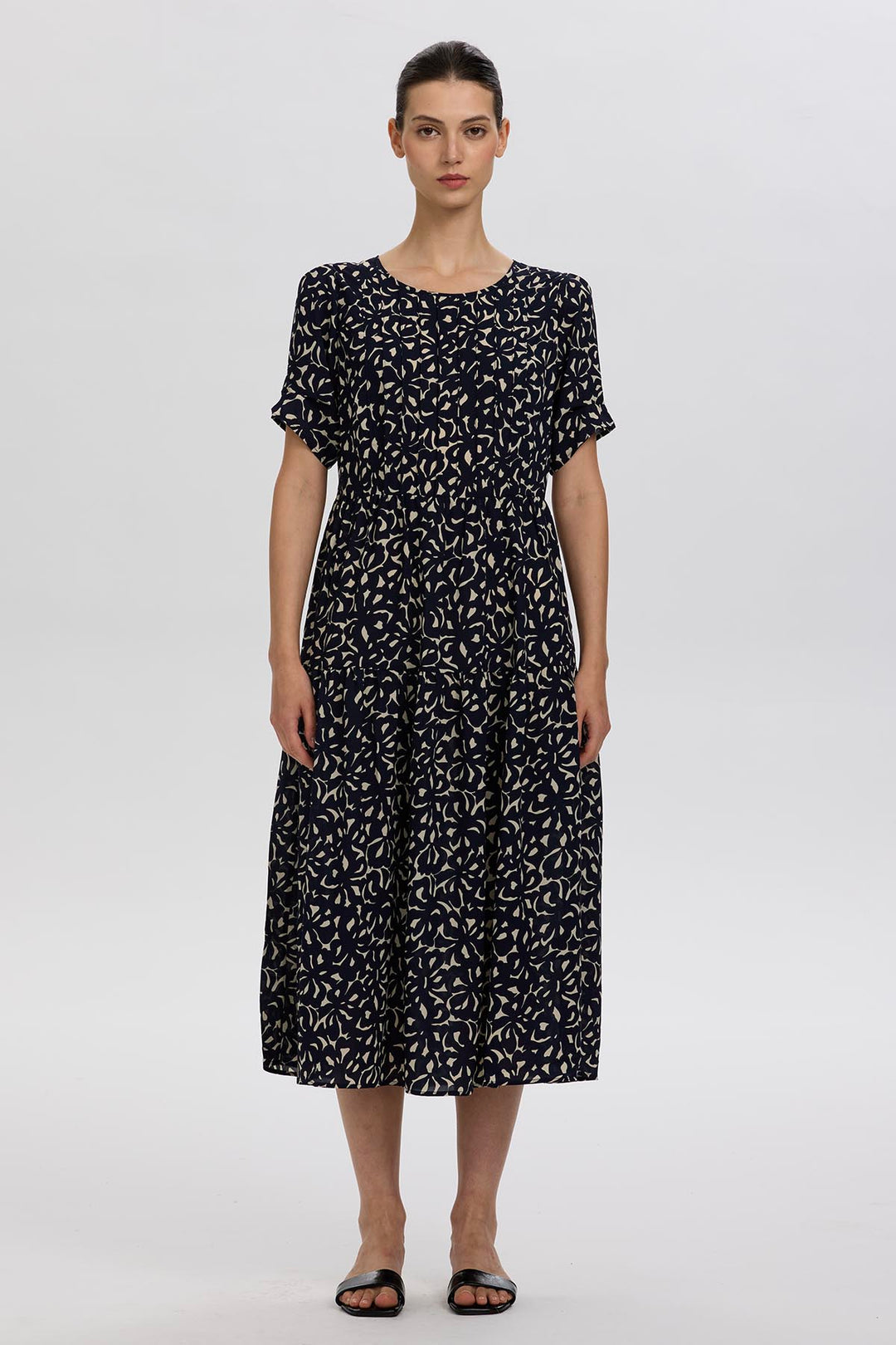 Hana Abstract Botanical Pattern Print Midi Dress